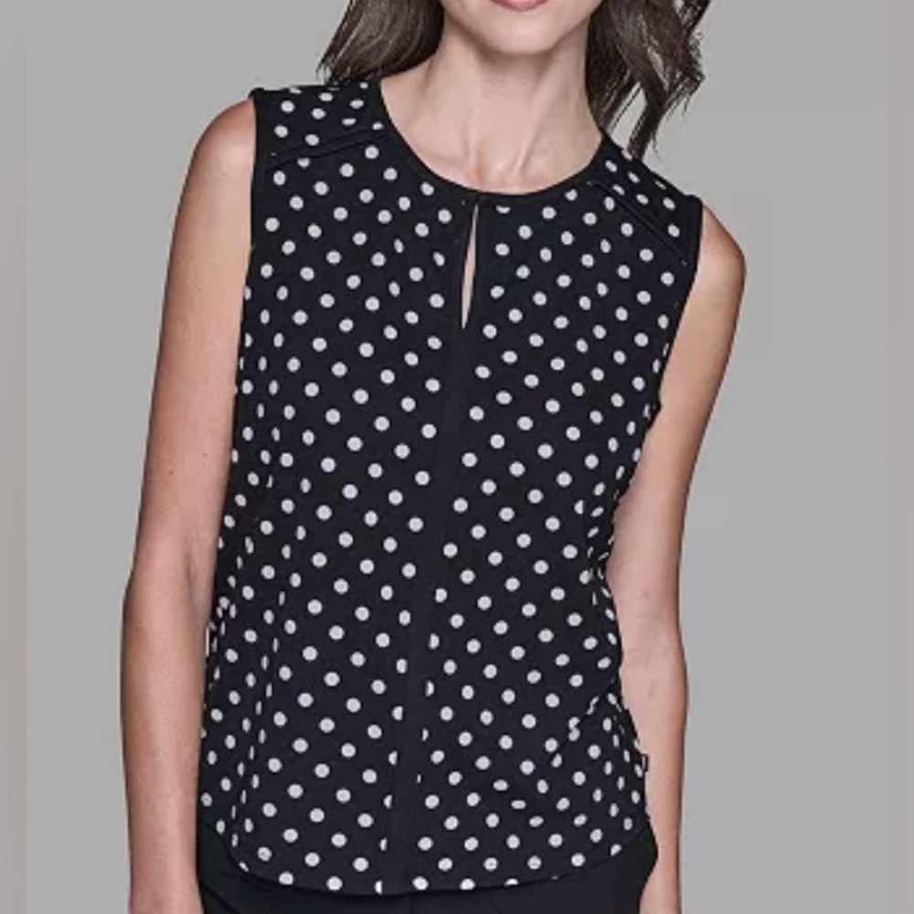 NWT Karl Lagerfeld women’s Black and White Polka Dot Blouse sleeveless size xl
